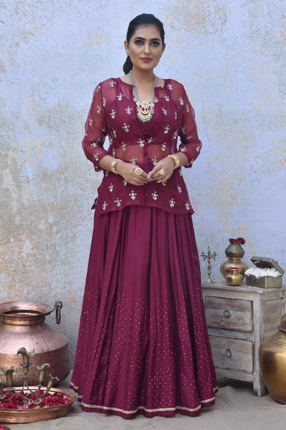 Tussah By Siddhi Shah Embroidered Jacket Lehenga Set 