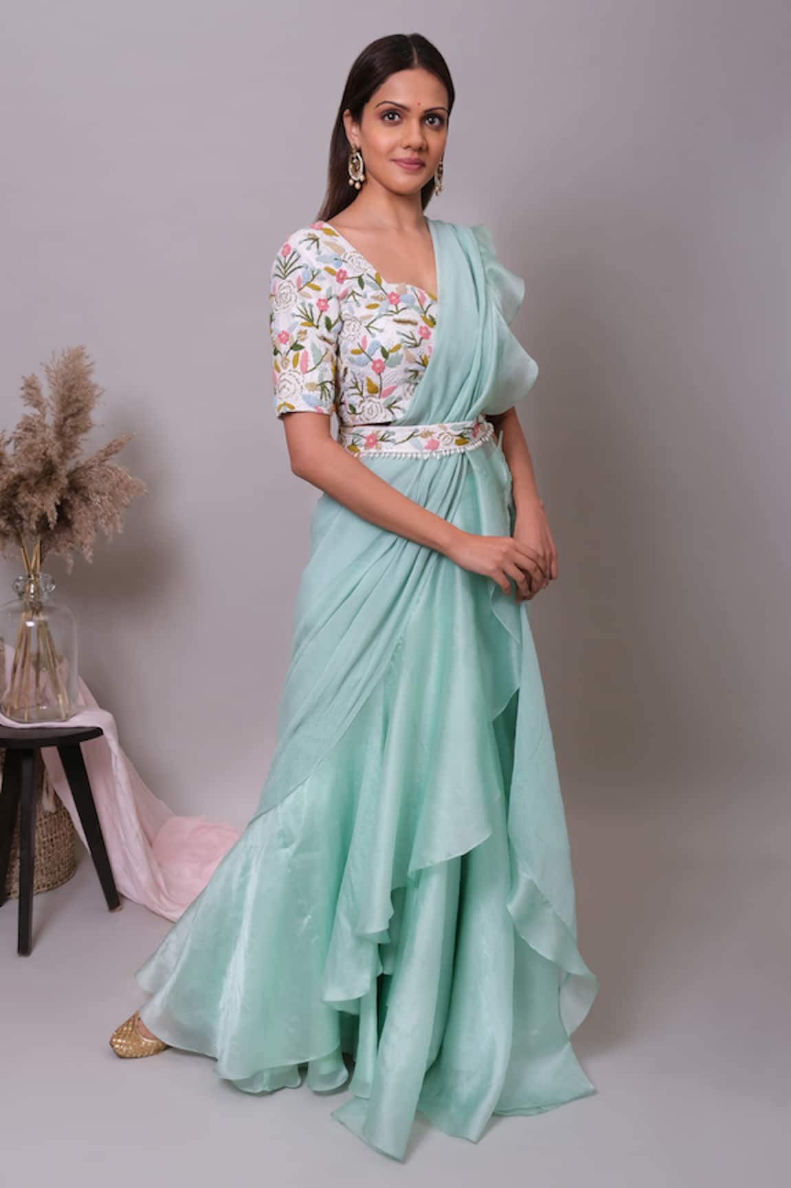 Nayantaara Candy Crush Ruffle Pre-Draped Saree With Blouse 