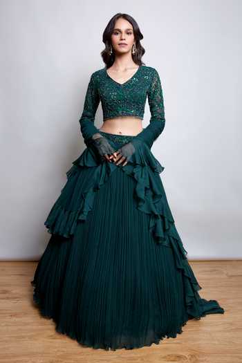 Nayantaara Bottle Green Hand Embroidered Lehenga Set 