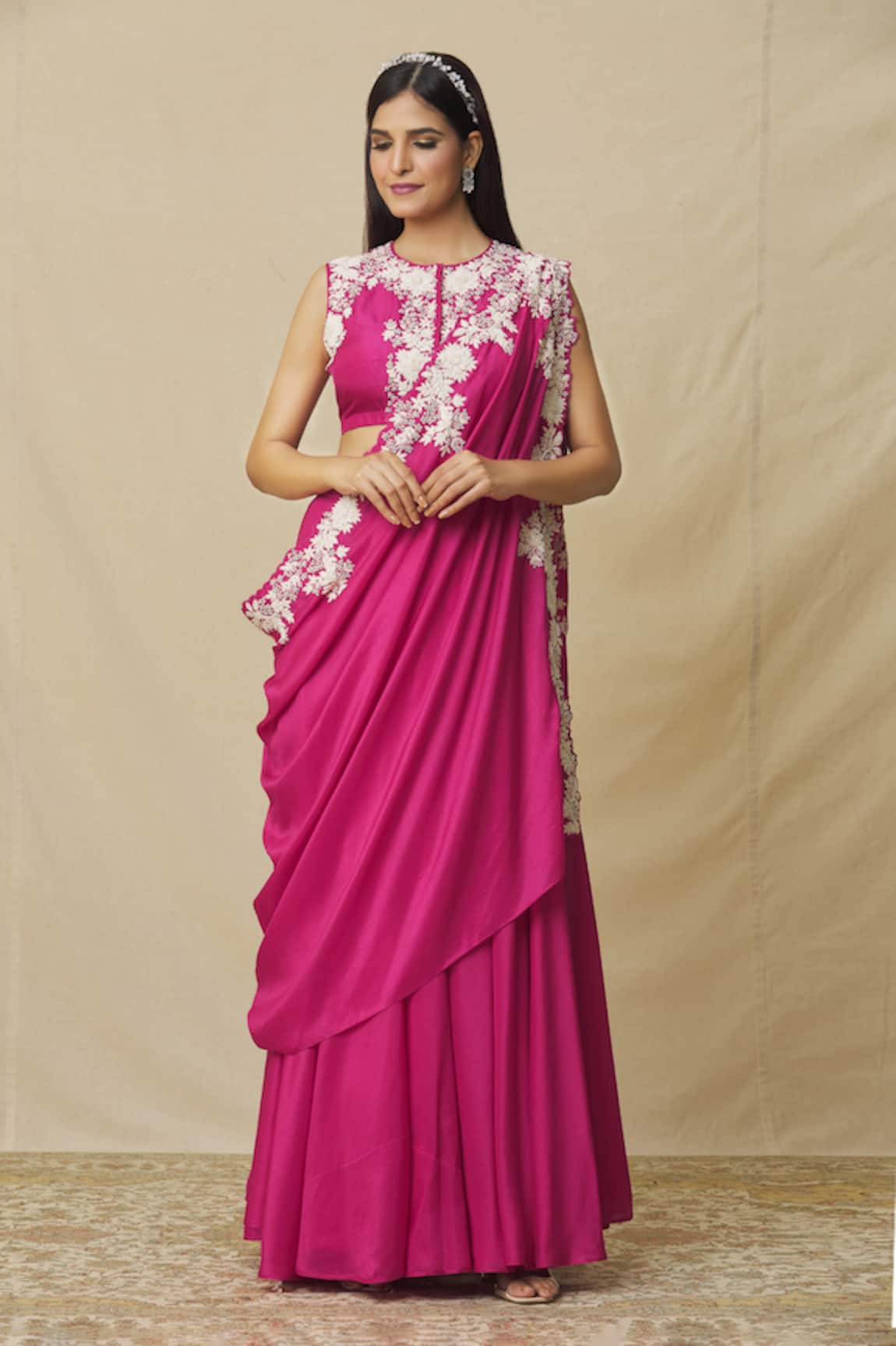 Vasavi Shah Silk Skirt Set With Pearl Embroidered Drape