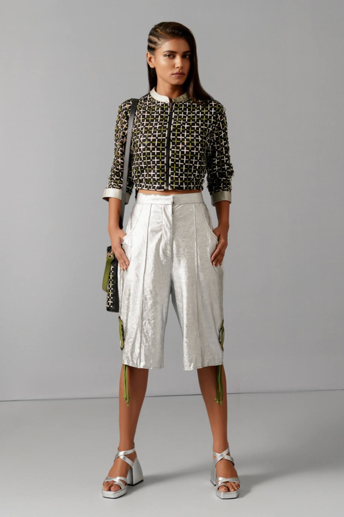 Devina Juneja Checkered Pattern Woven Bomber Jacket