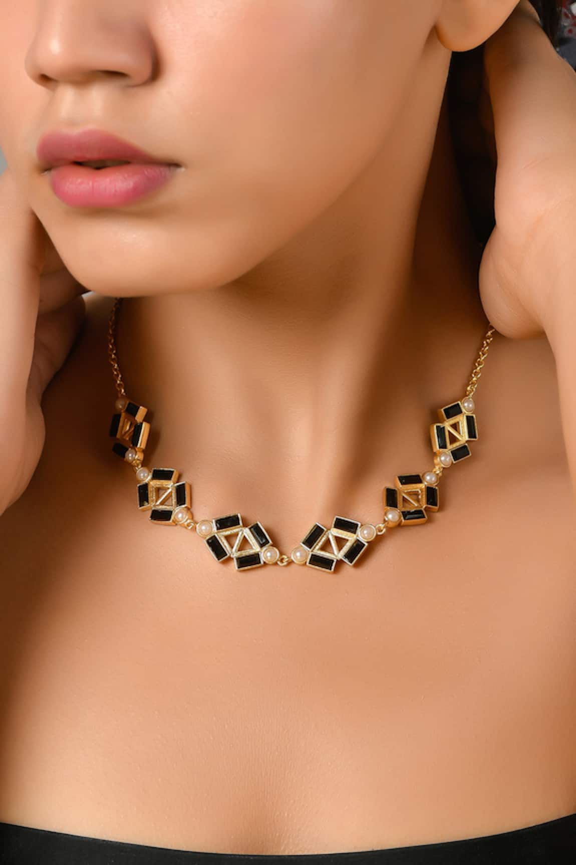 Zeeya Luxury Jewellery Triangular Motif Studded Necklace