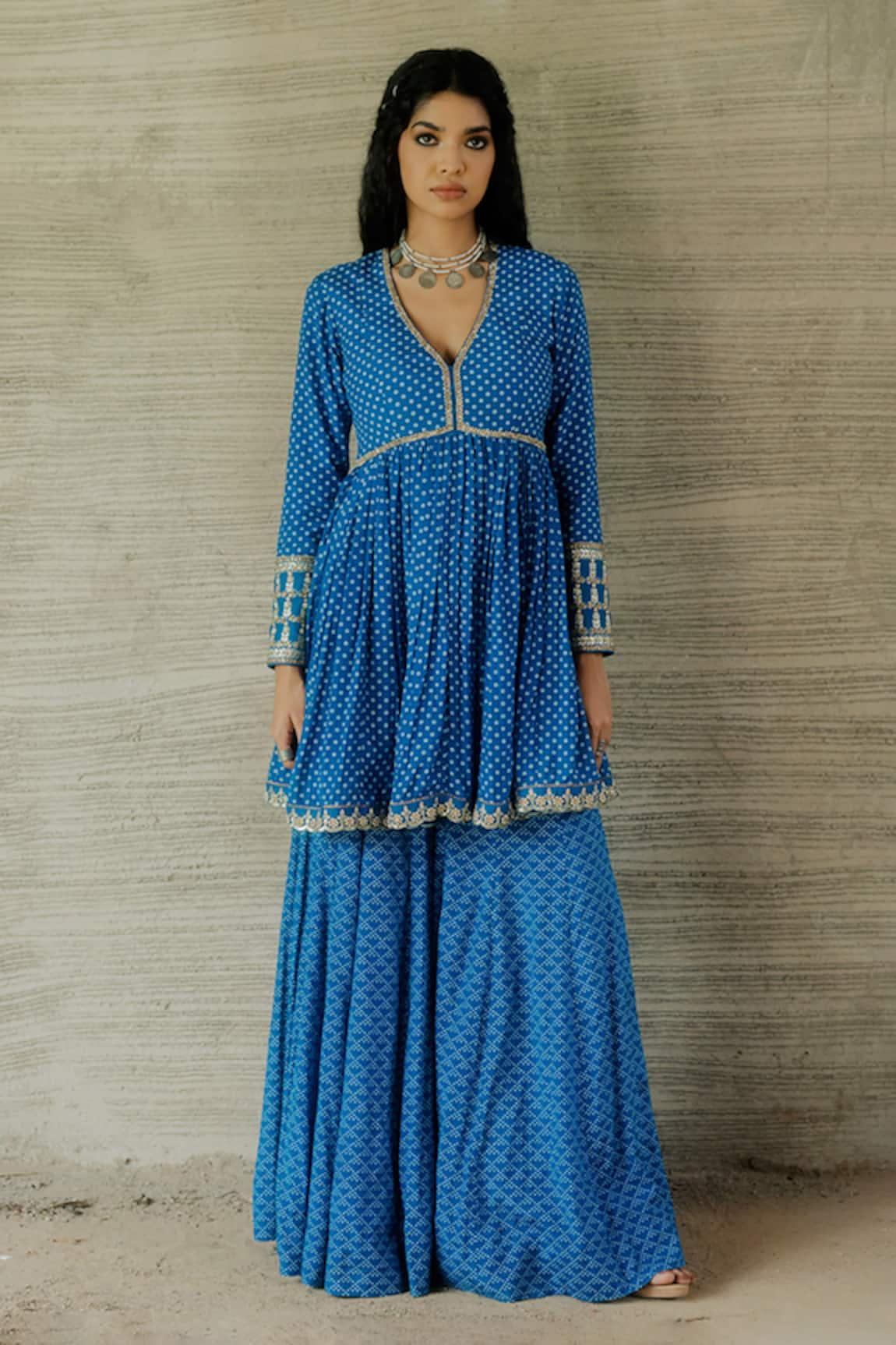 Tussah by Siddhi Shah Bandhej Pattern Short Anarkali With Sharara