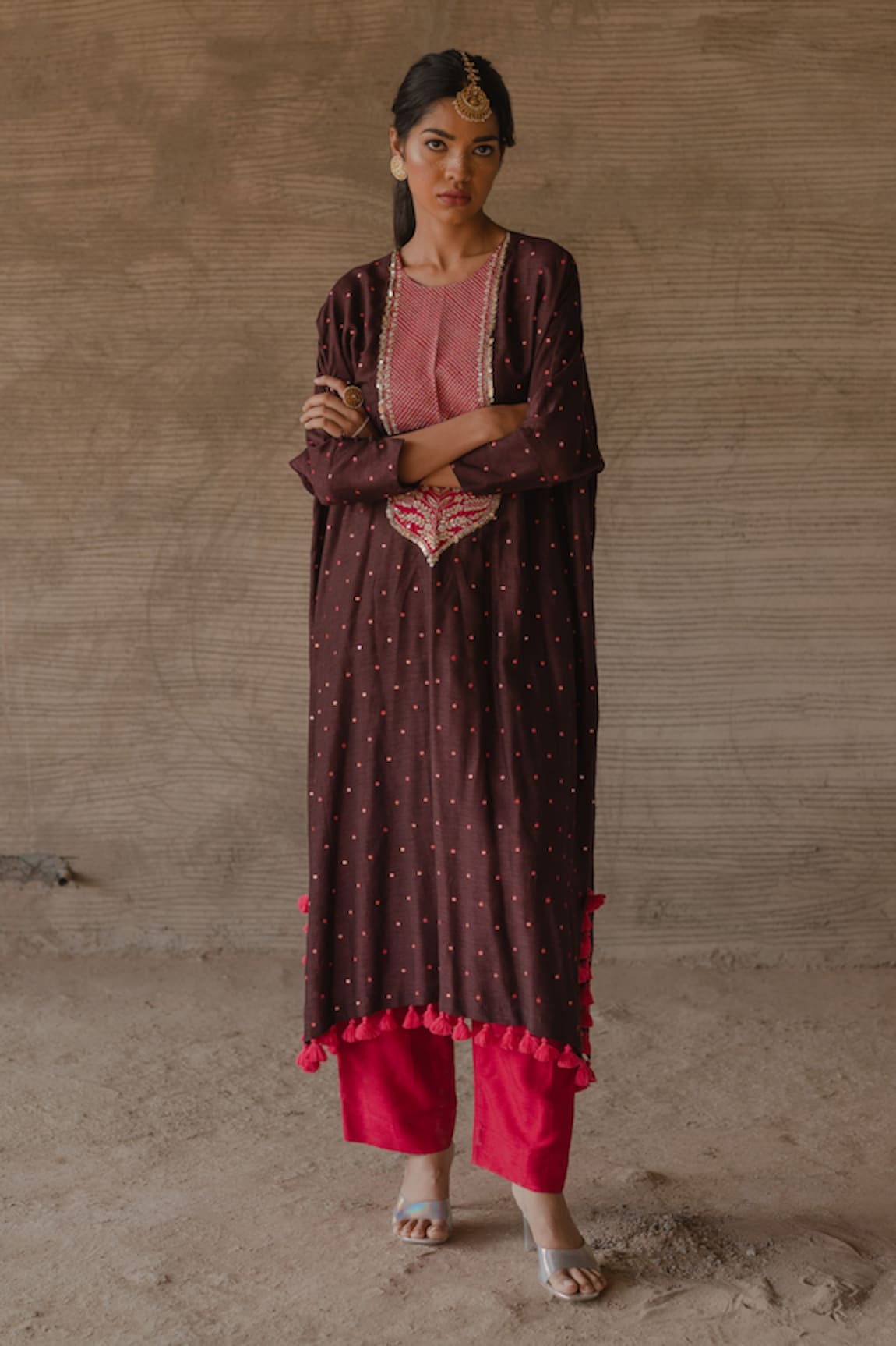 Tussah by Siddhi Shah Pearl Embroidered Bodice Kaftan With Pant