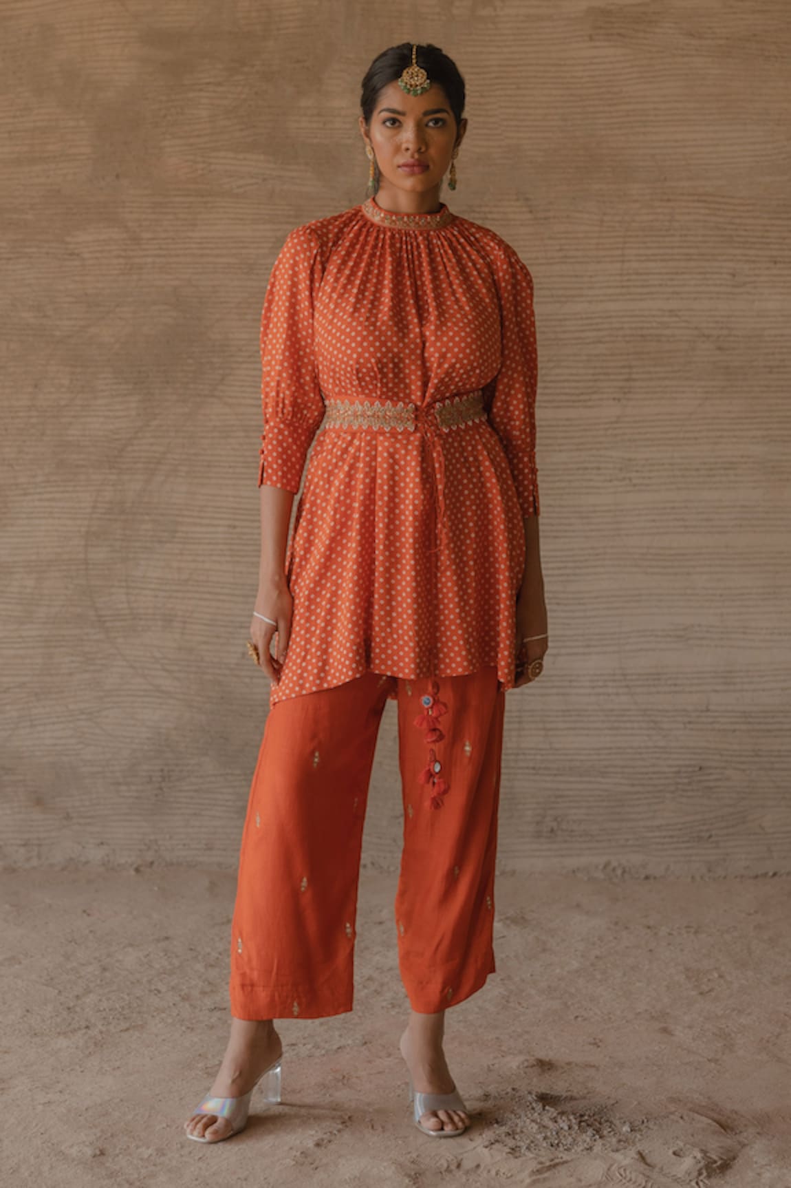 Tussah by Siddhi Shah Bandhej Patterned Belted Tunic With Pant