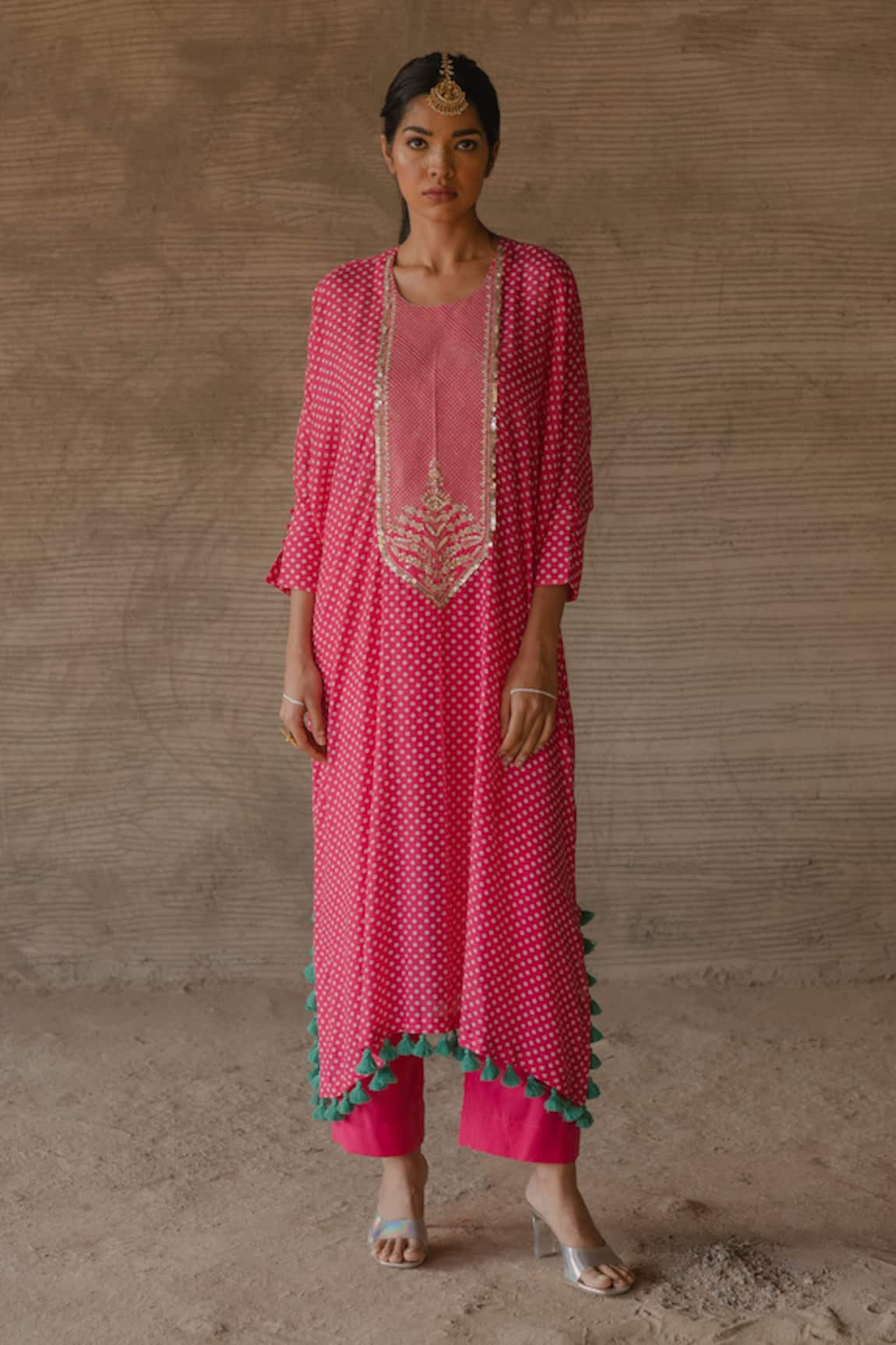 Tussah by Siddhi Shah Sequin Embroidered Bodice Kaftan With Pant