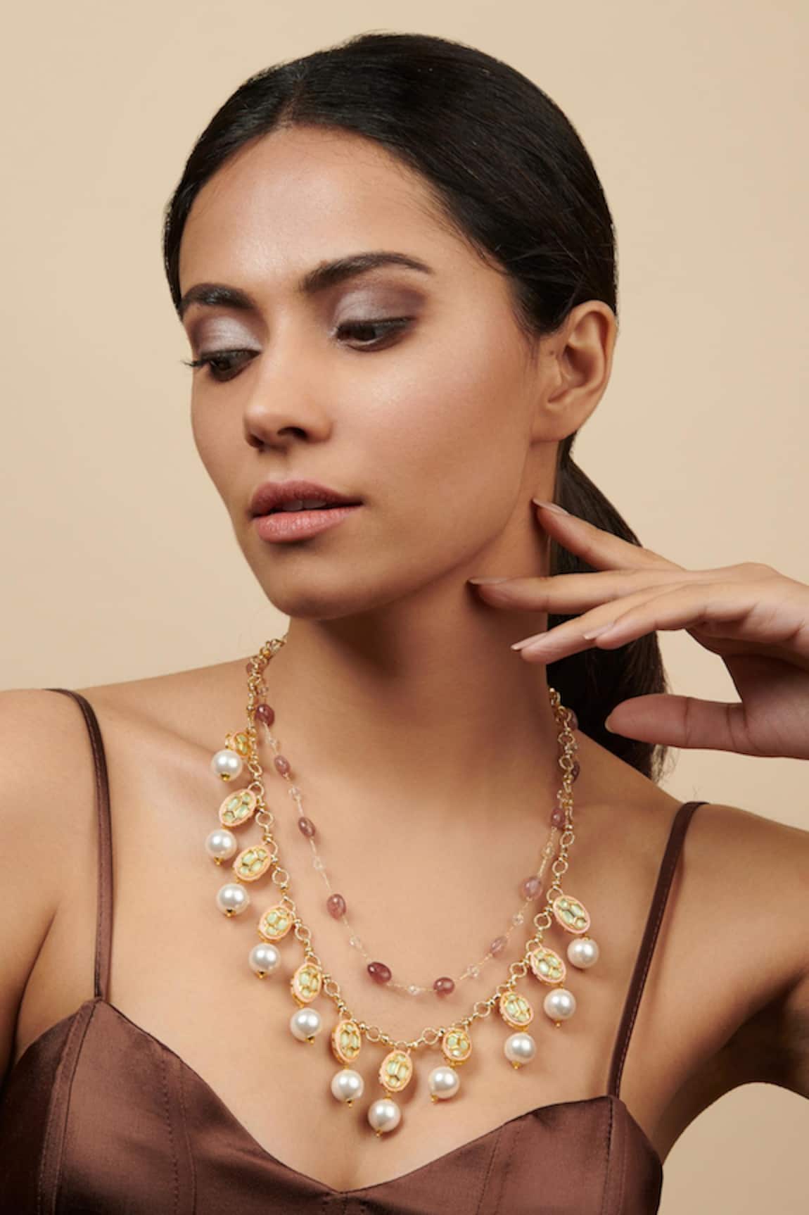 Curio Cottage Layered Pearl Embellished Necklace