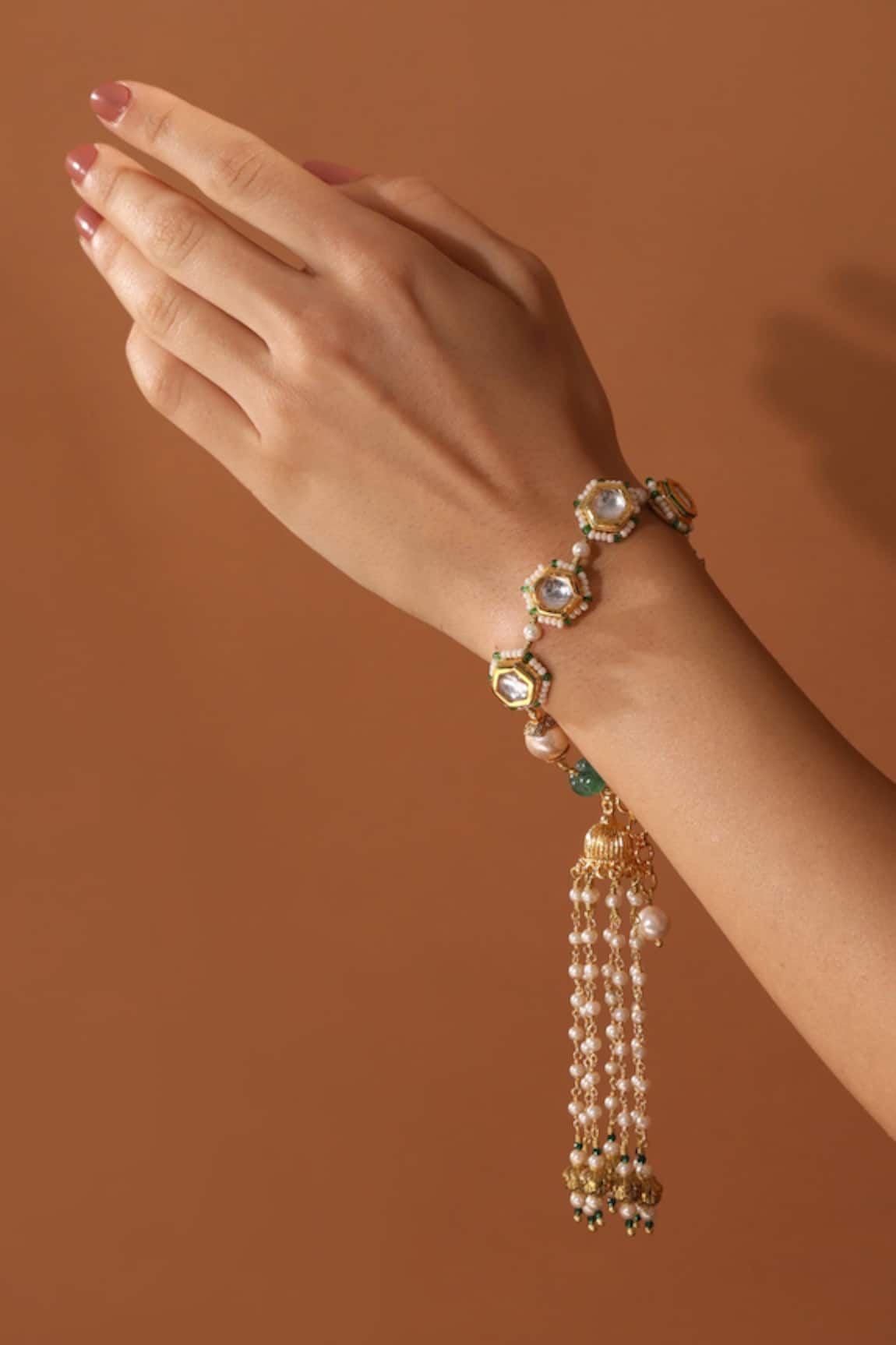 Heer-House Of Jewellery Kubera Polki & Pearl Embellished Bracelet