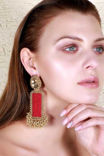Vaidaan Gold Beaded Stone Top Danglers 
