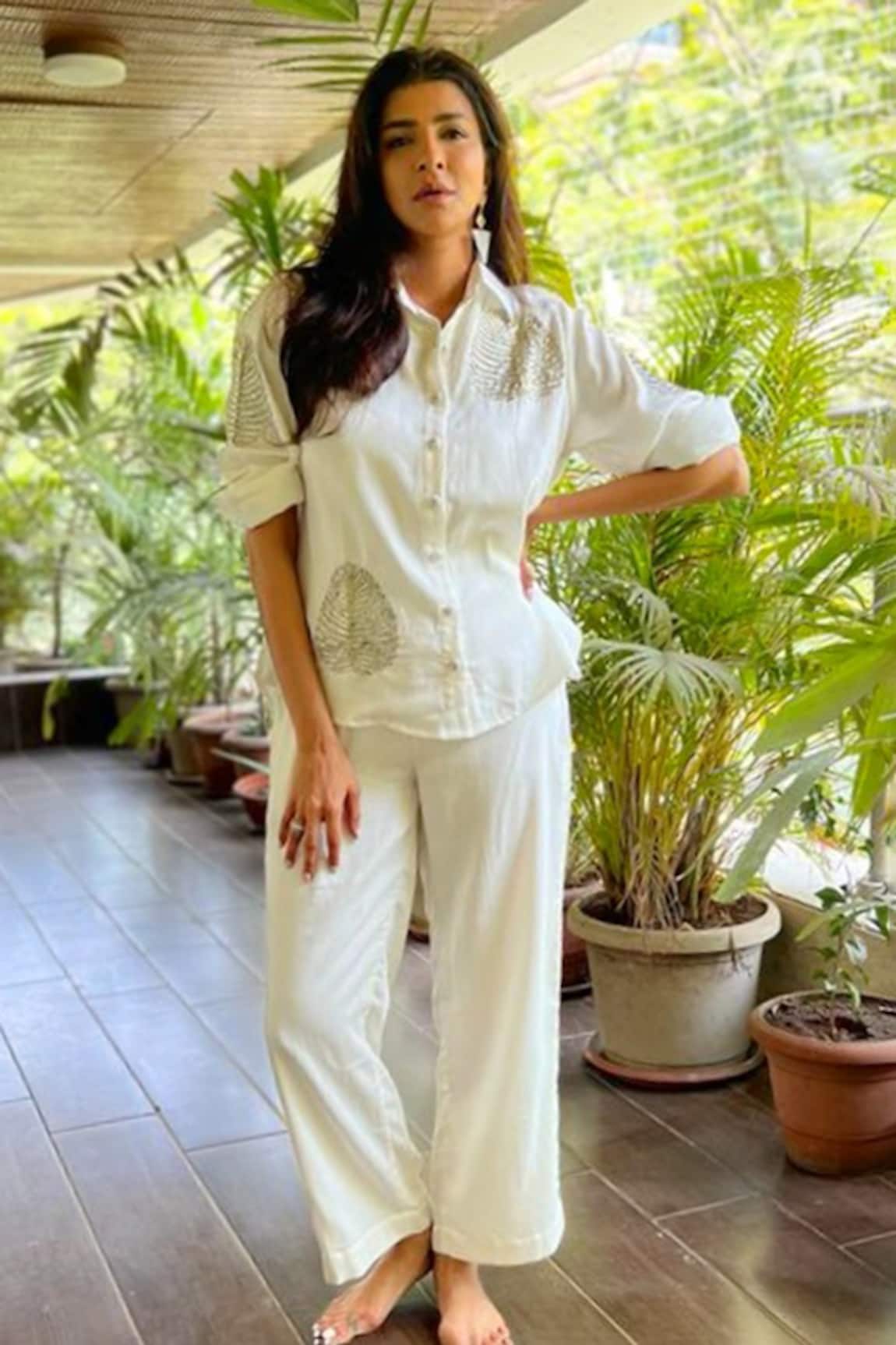 Gulaal Palm Leaves Embroidered Shirt & Pant Set 