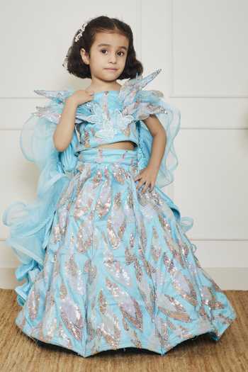 FAYON KIDS 3D Sequin Embroidered Crop Top & Skirt Set 