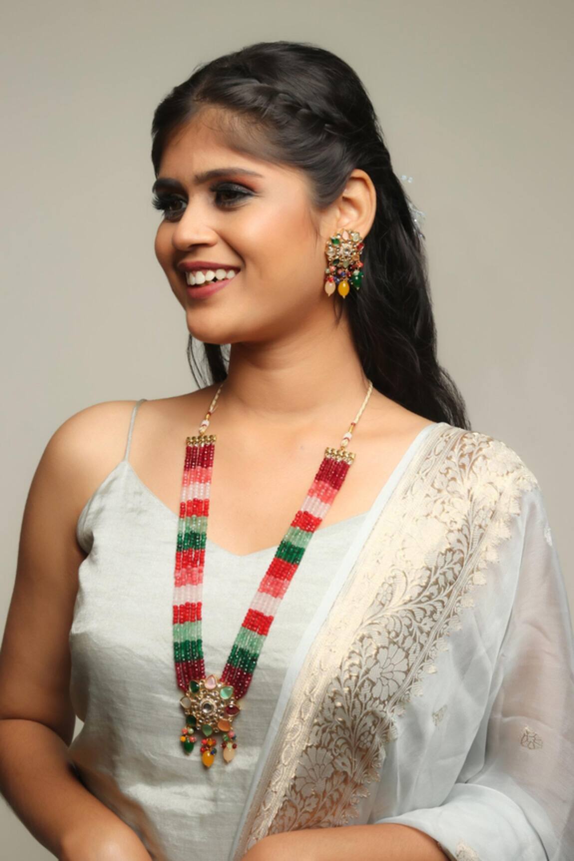 Ishhaara Navaratna Stone Embellished Necklace Set