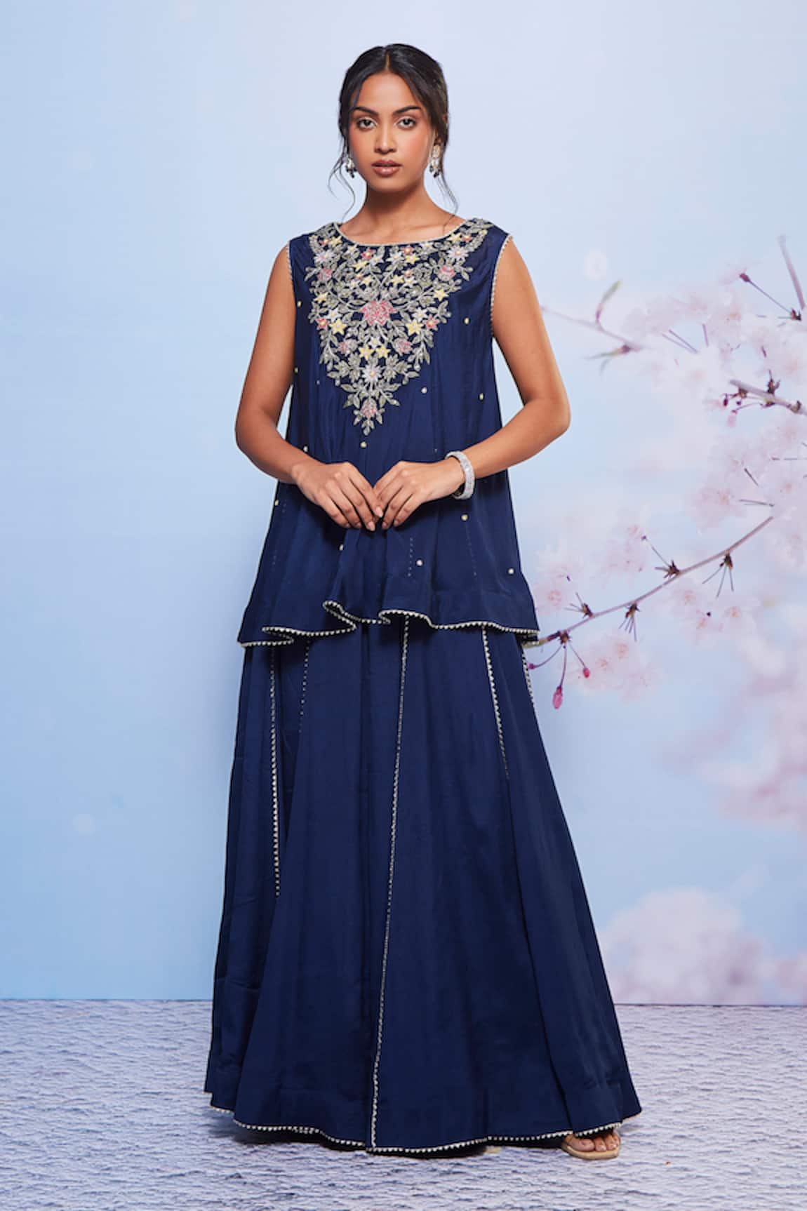 Ajiesh Oberoi Babli Flower Embroidered Kurta & Sharara Set 