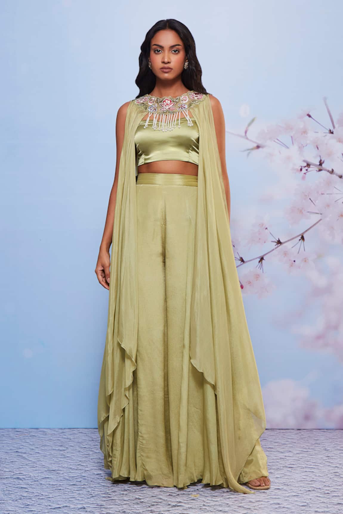 Ajiesh Oberoi Floral Embroidered Jacket Sharara Set 