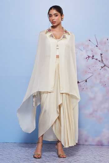 Ajiesh Oberoi Embroidered Cape & Draped Skirt Set 