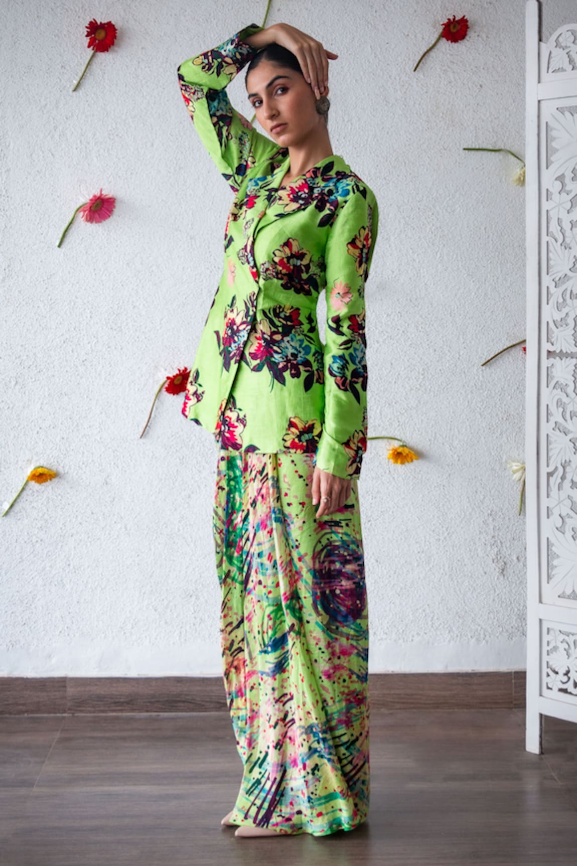 Shachi Sood Floral Print Jacket & Skirt Set