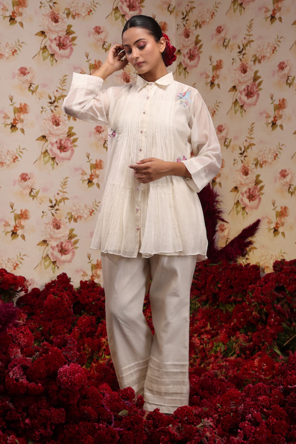 Vrinda by Pundrik Dubey Floral Embroidered Flared Top & Pant Set