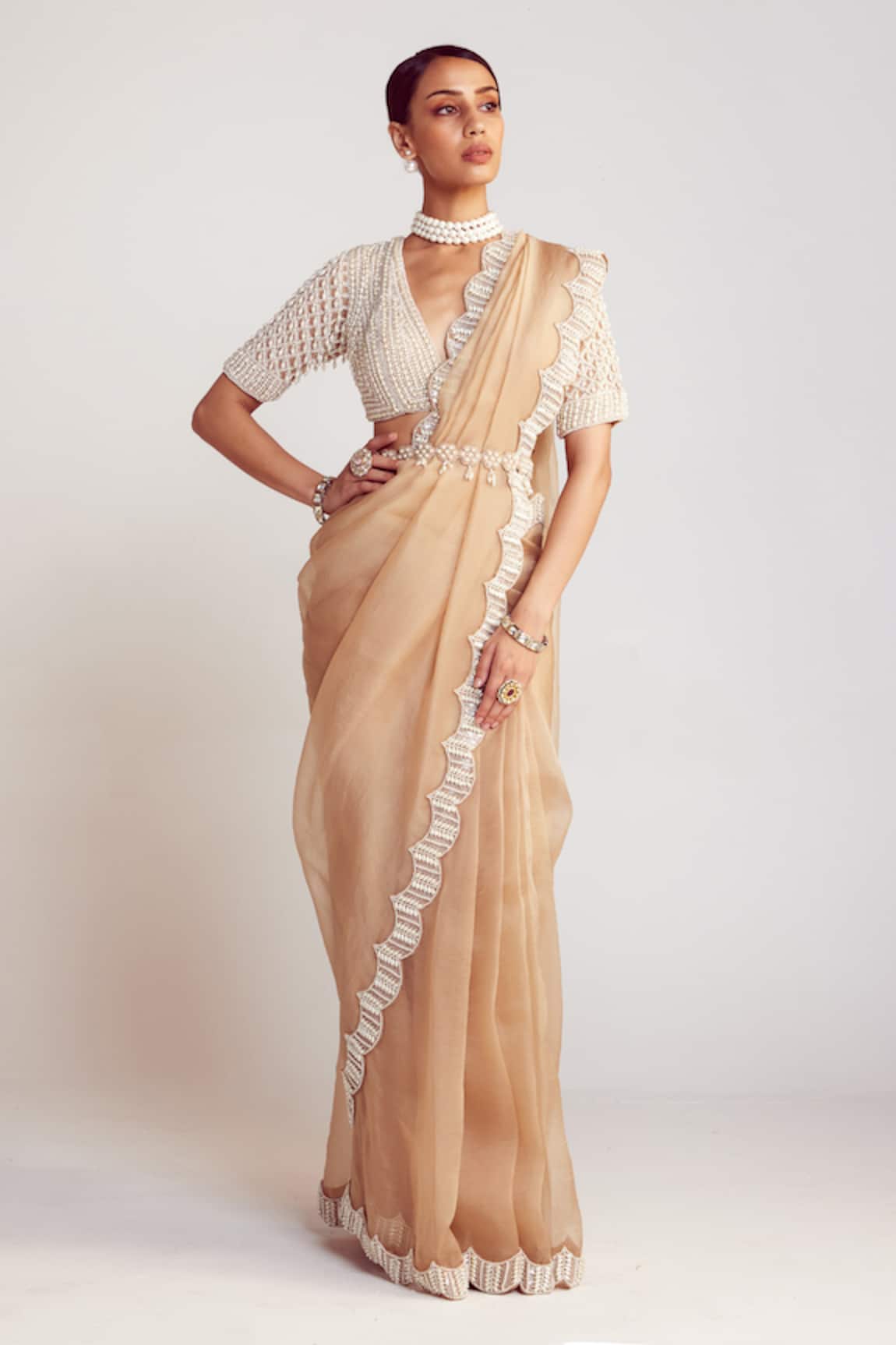 Vvani by Vani Vats Saree With Pearl Drop Embellished Blouse