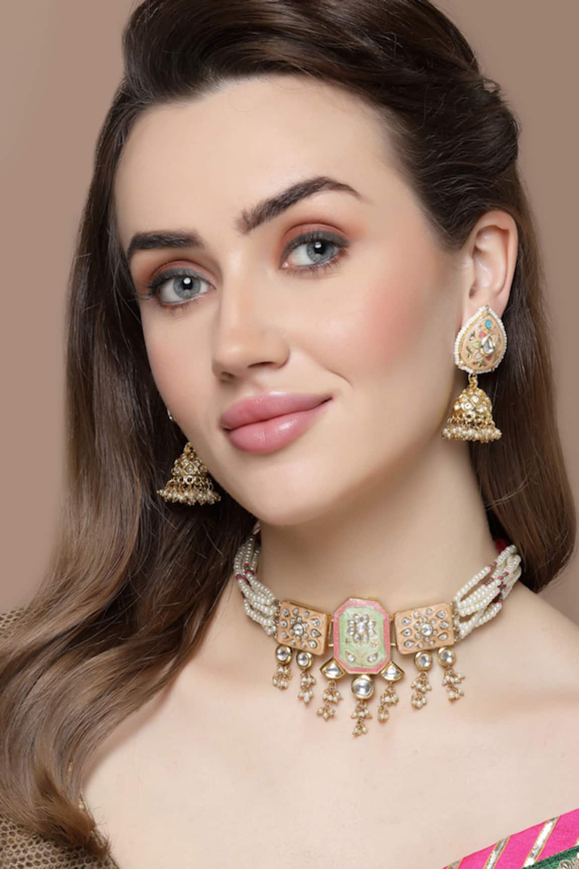 Dugran By Dugristyle Floral Kundan Embellished Choker Necklace Set 