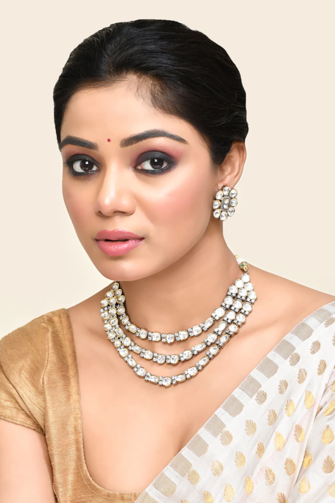 Kohar By Kanika Three Layered Polki Necklace Set