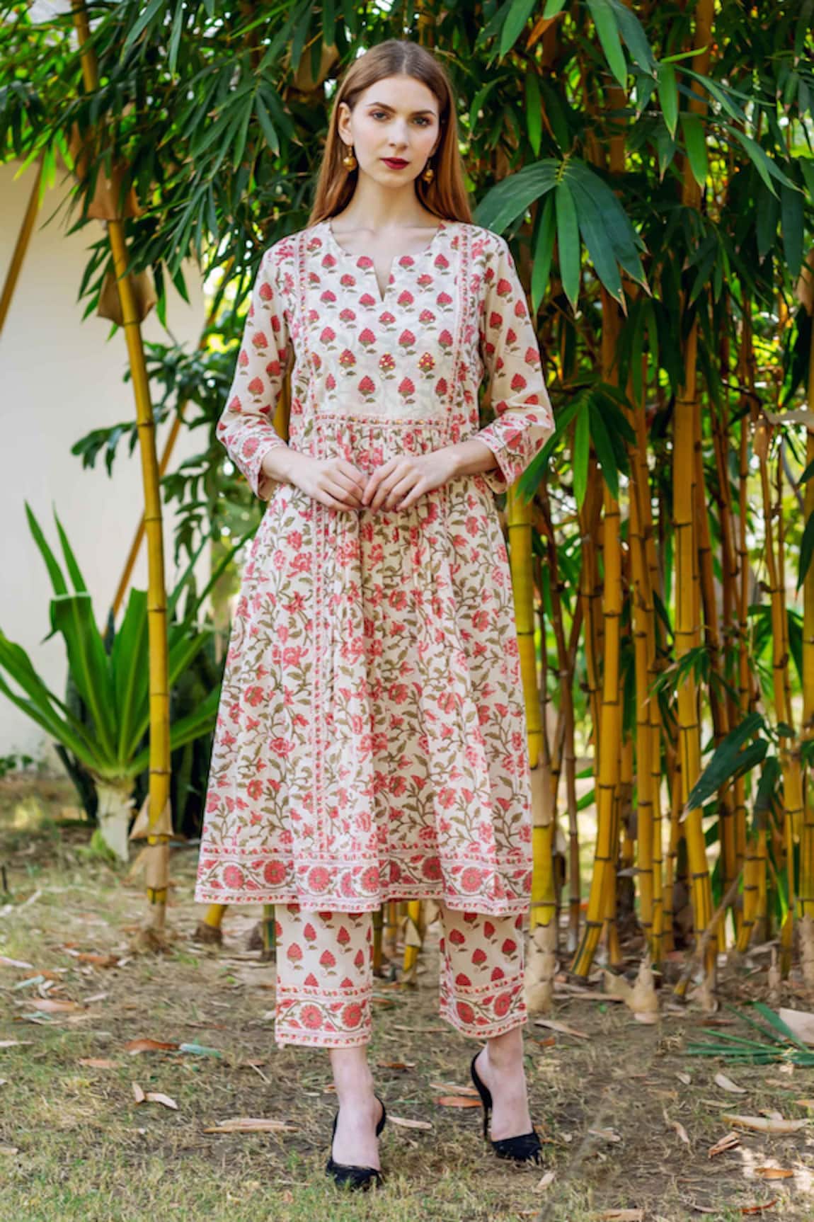 Buy Multi Color Cotton Printed Round Umbrella Sleeves Kurta And Pant Set  For Women by Cin Cin Online at Aza Fashions.