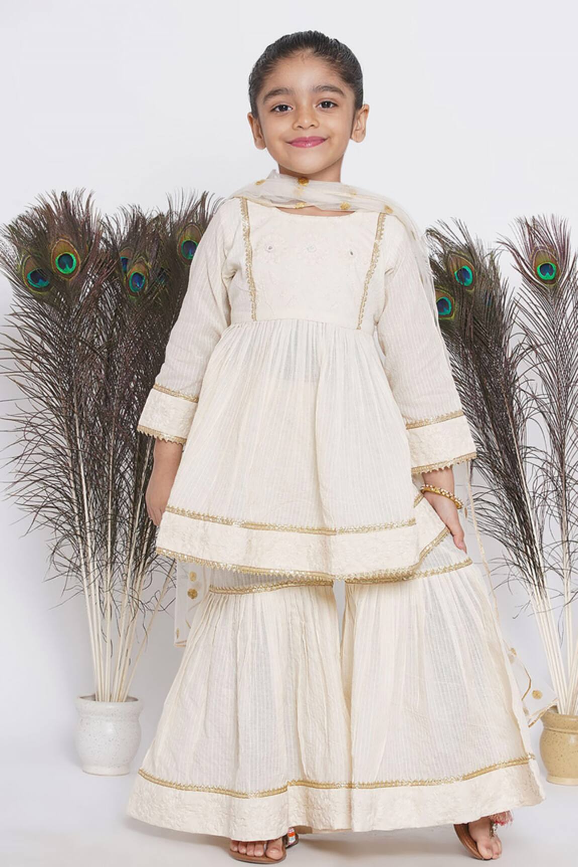 Little Bansi Floral Embroidered Kurta Sharara Set