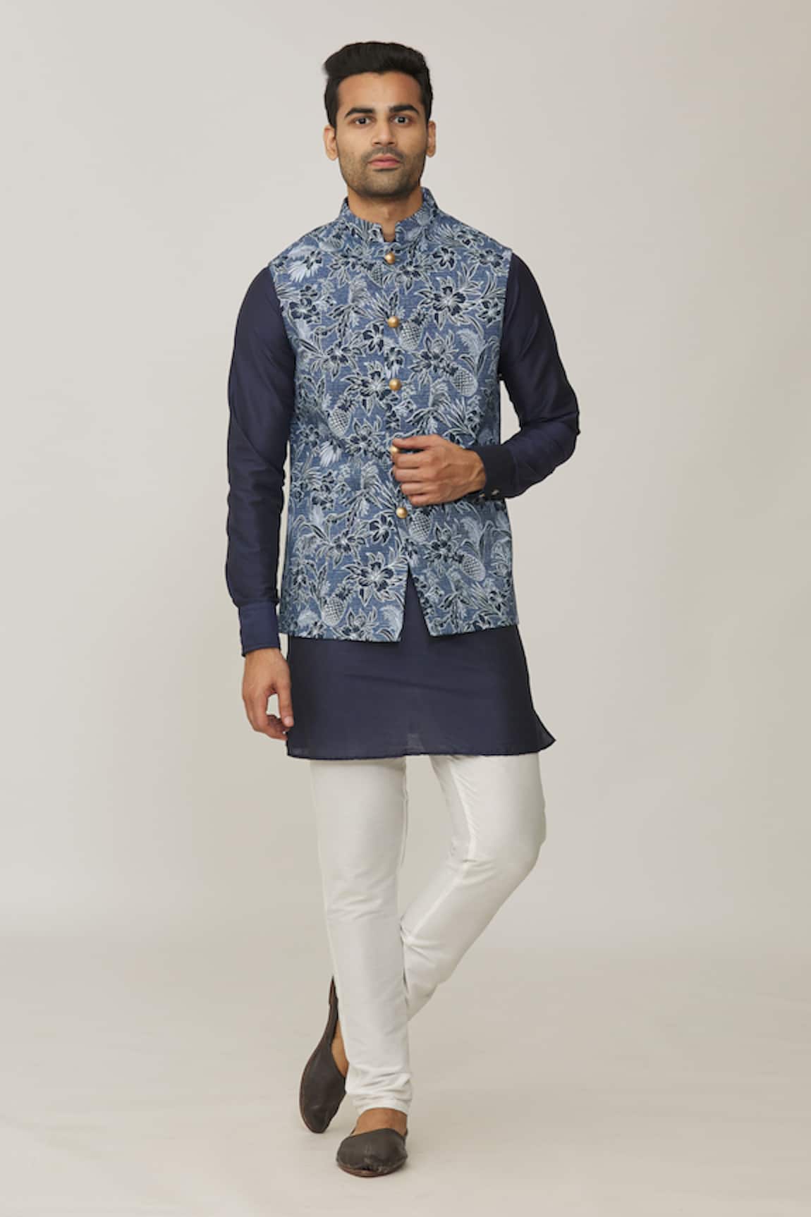 Spring Break Pineapple Print Bundi & Kurta Set