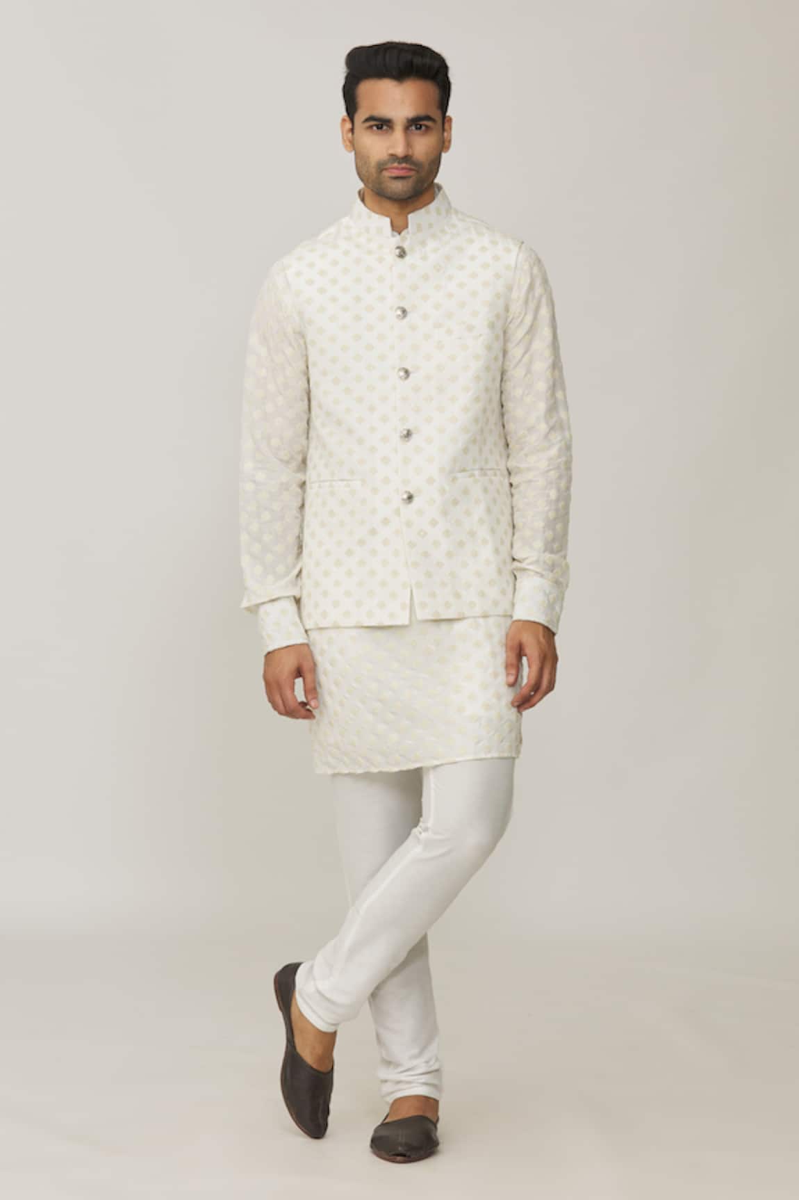 Spring Break Geometric Thread Embroidered Bundi Set