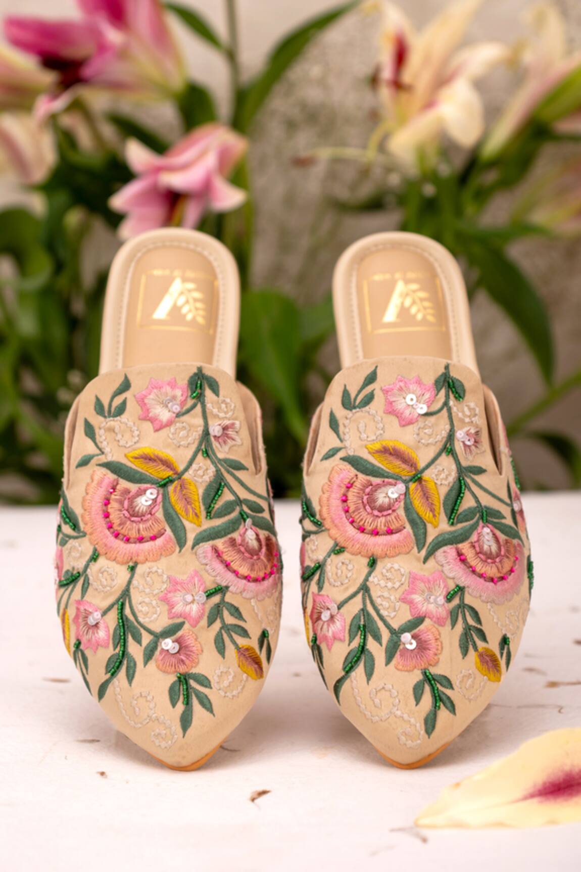 House of Vian Ivy Floral Embroidered Mules