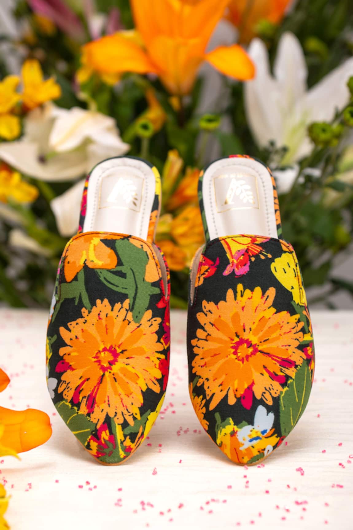 House of Vian Lily Floral Print Mules