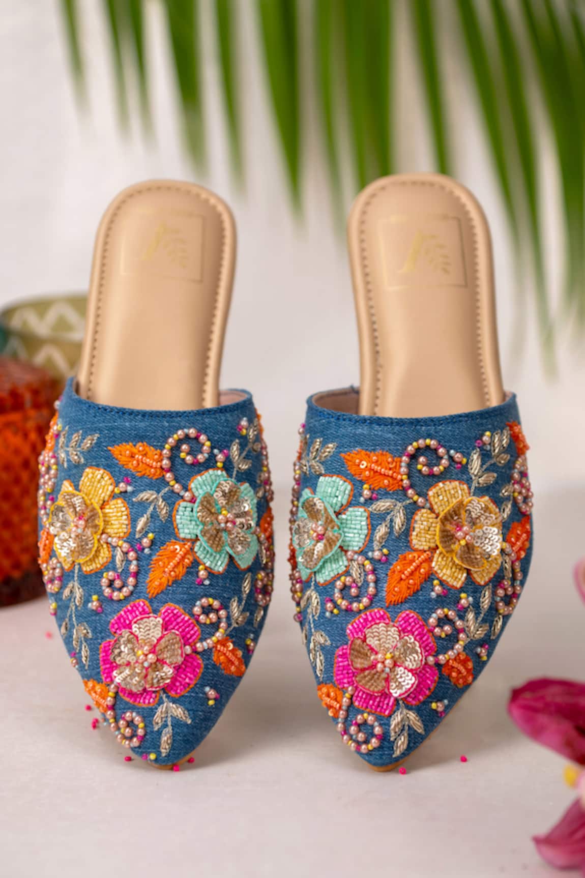 House of Vian Ziva 3D Floral Embroidered Mules