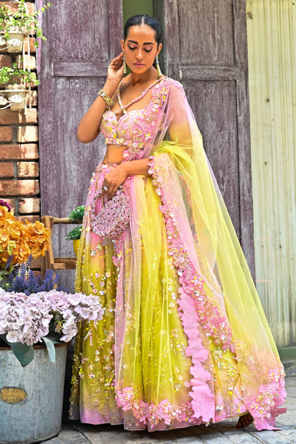 Moledro Amora Ombre Embroidered Lehenga Set