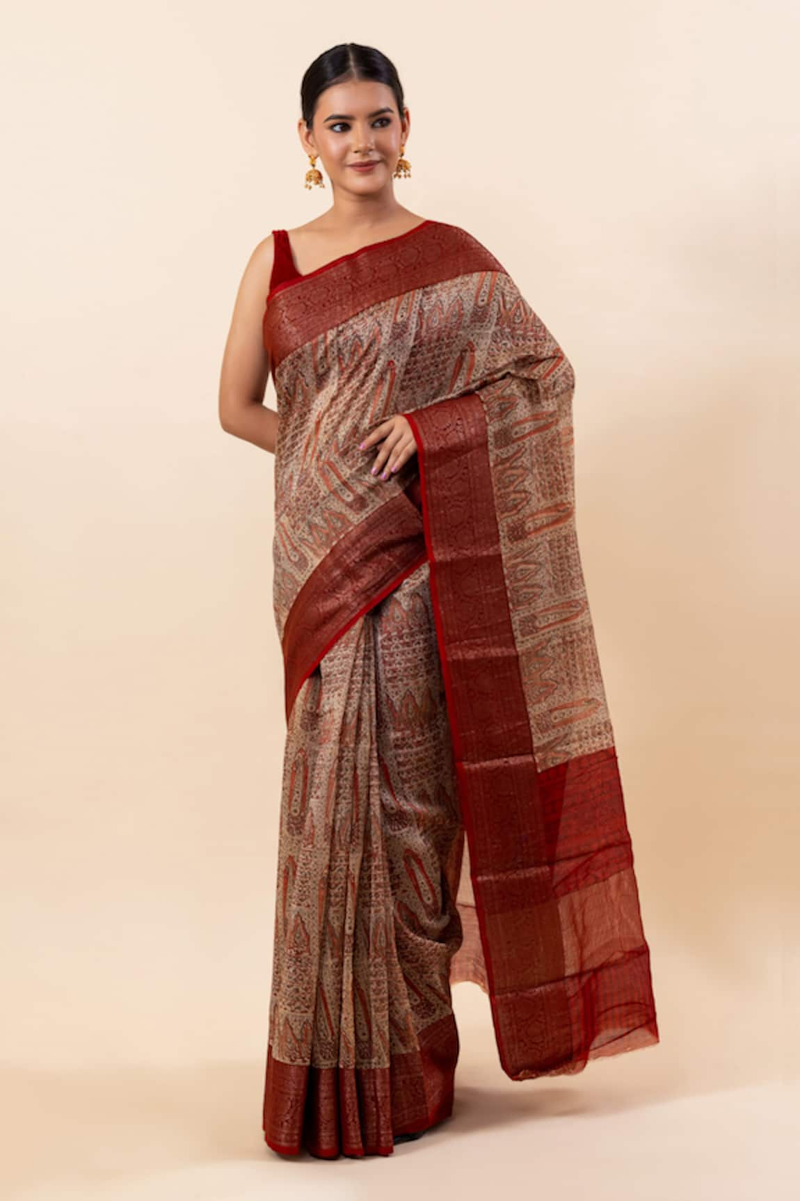 TaBa Kashi By Artika Shah Kashmiri Block Print Saree With Running Blouse