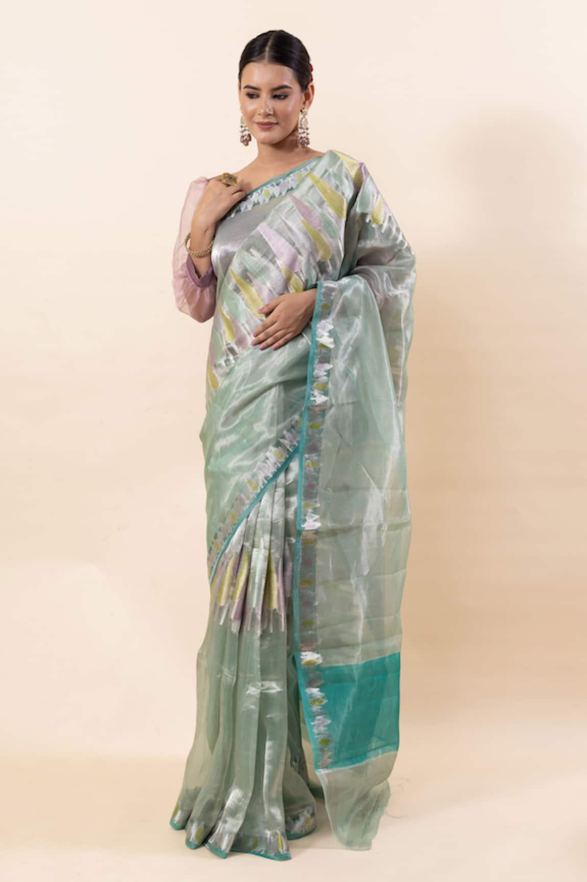 TaBa Kashi By Artika Shah Leaf Pattern Saree With Running Blouse