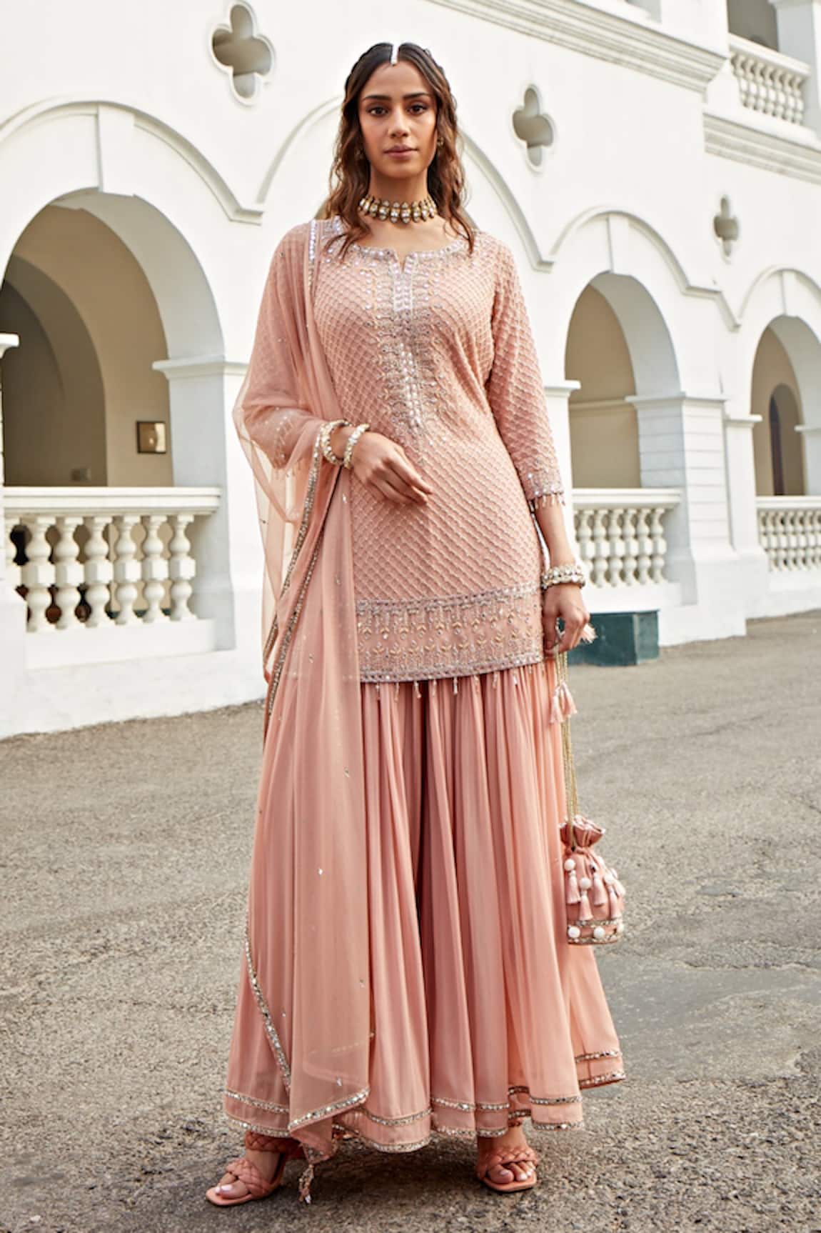 Amitabh Malhotra Geometric Jaal Embroidered Tunic Sharara Set