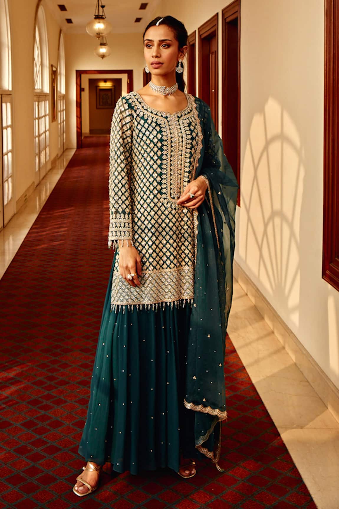 Amitabh Malhotra Floral Art Work Embroidered Tunic Sharara Set