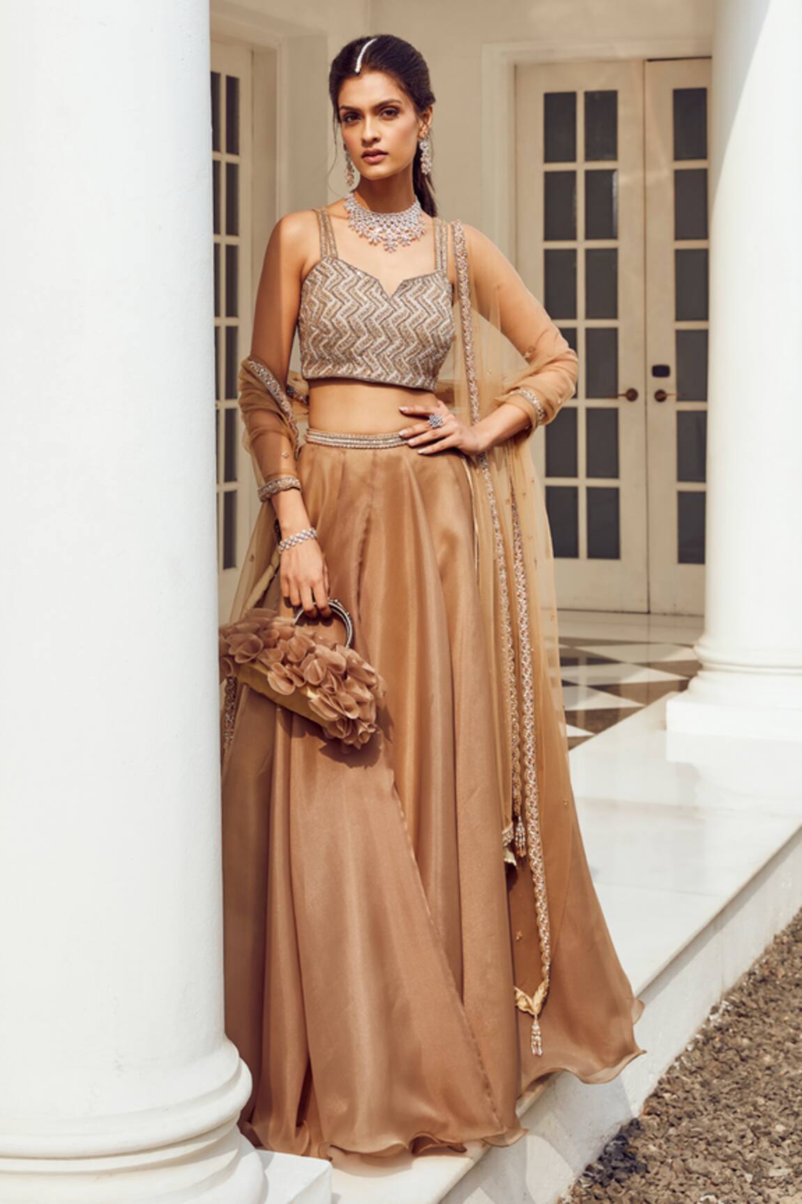 Amitabh Malhotra Shimmer Finish Lehenga & Chevron Embellished Lehenga Set