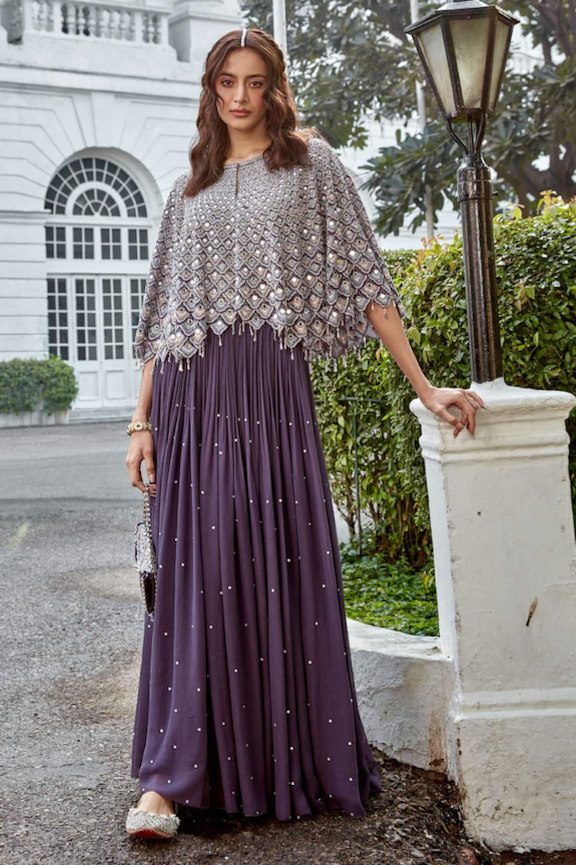 Amitabh Malhotra Scallop Shell Embroidered Cape & Skirt Set