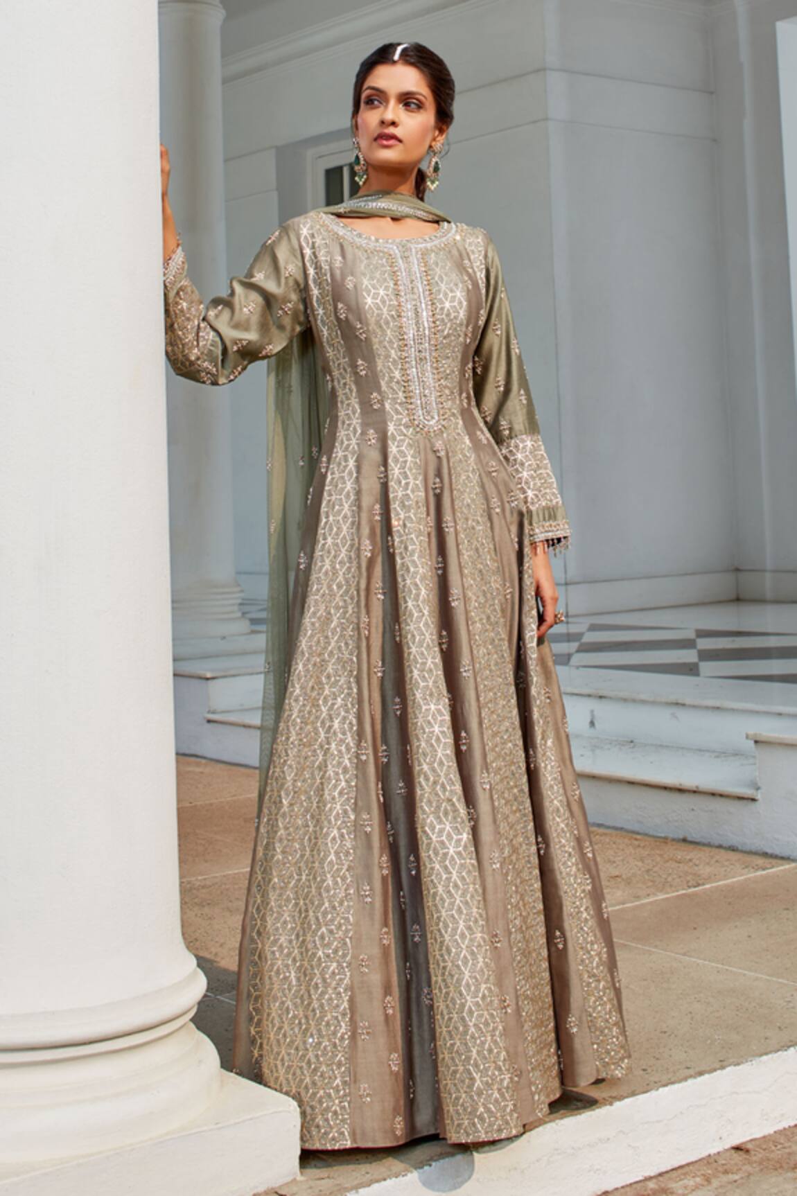 Amitabh Malhotra Floral Embellished Anarkali With Dupatta