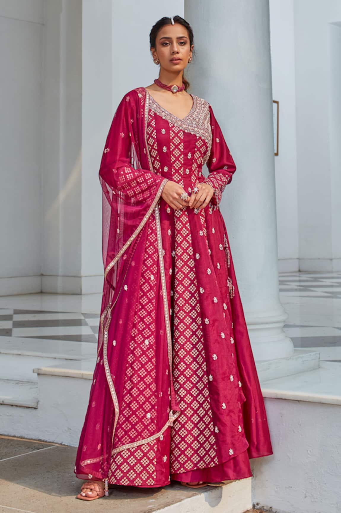 Amitabh Malhotra Zari Embroidered Anarkali With Dupatta