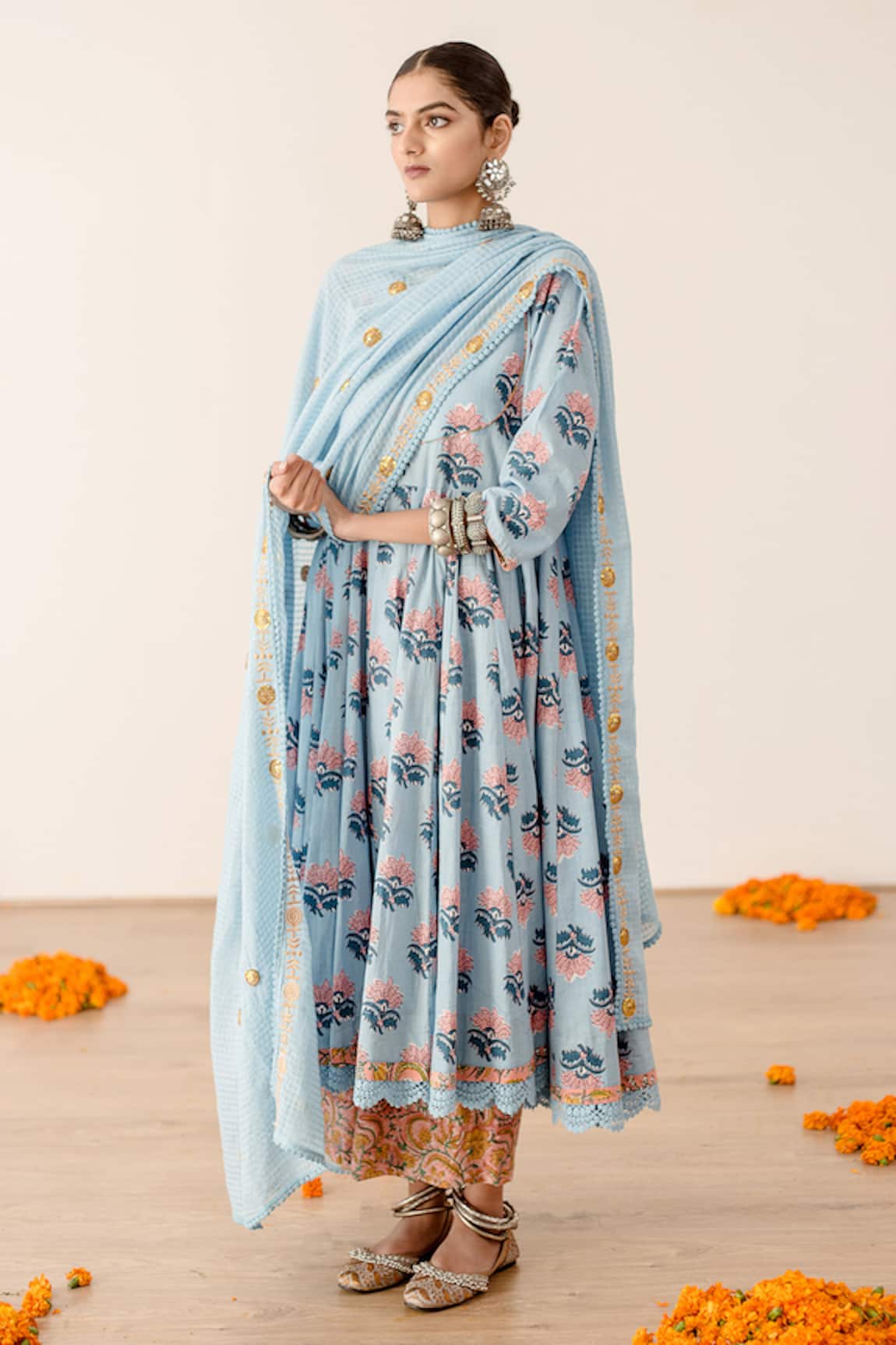 Gulabo Jaipur Roshan Floral Hand Block Print Anarkali Pant Set