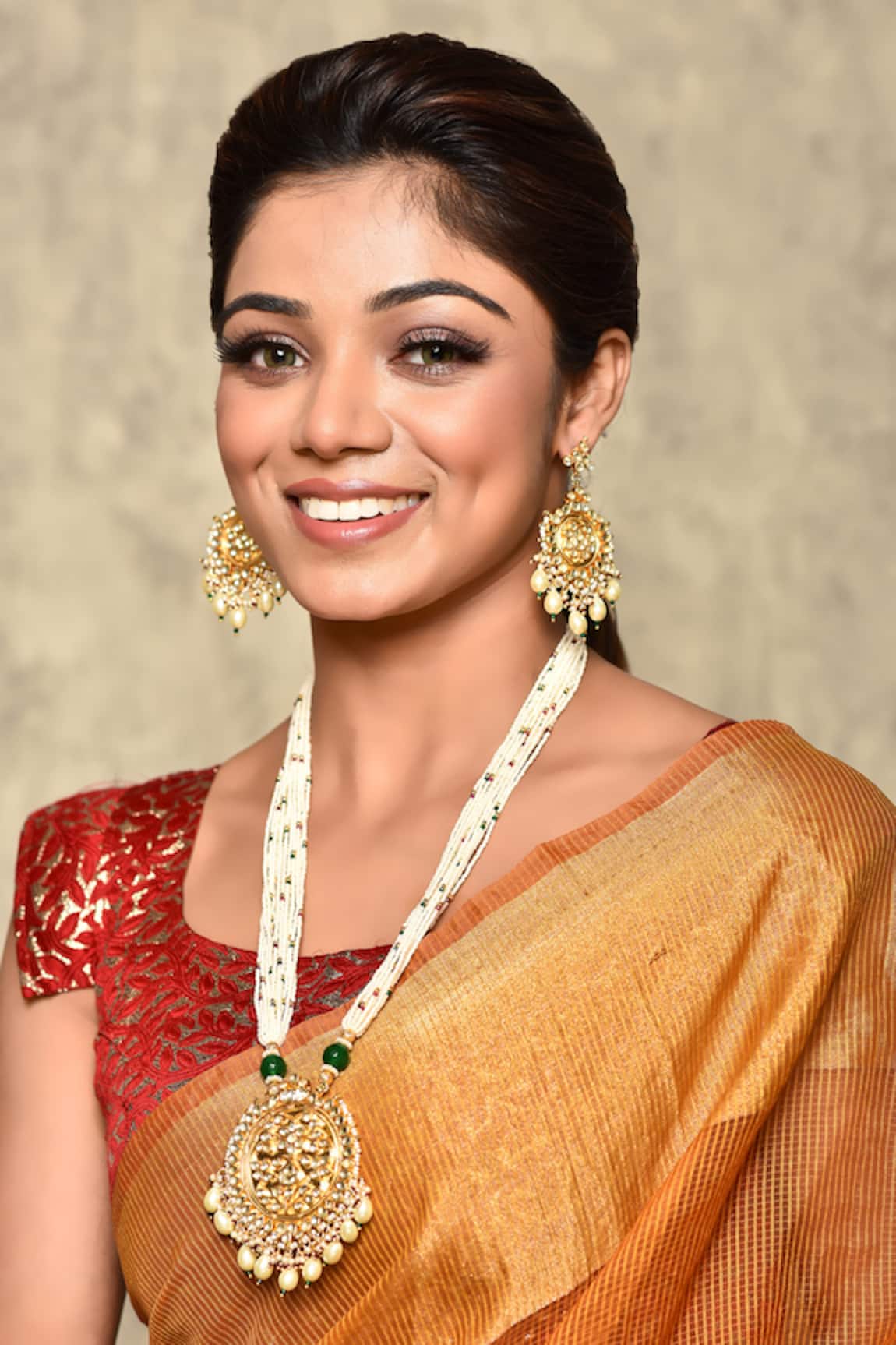 Our Purple Studio Kundan Embellished Long Pendant Necklace Set 