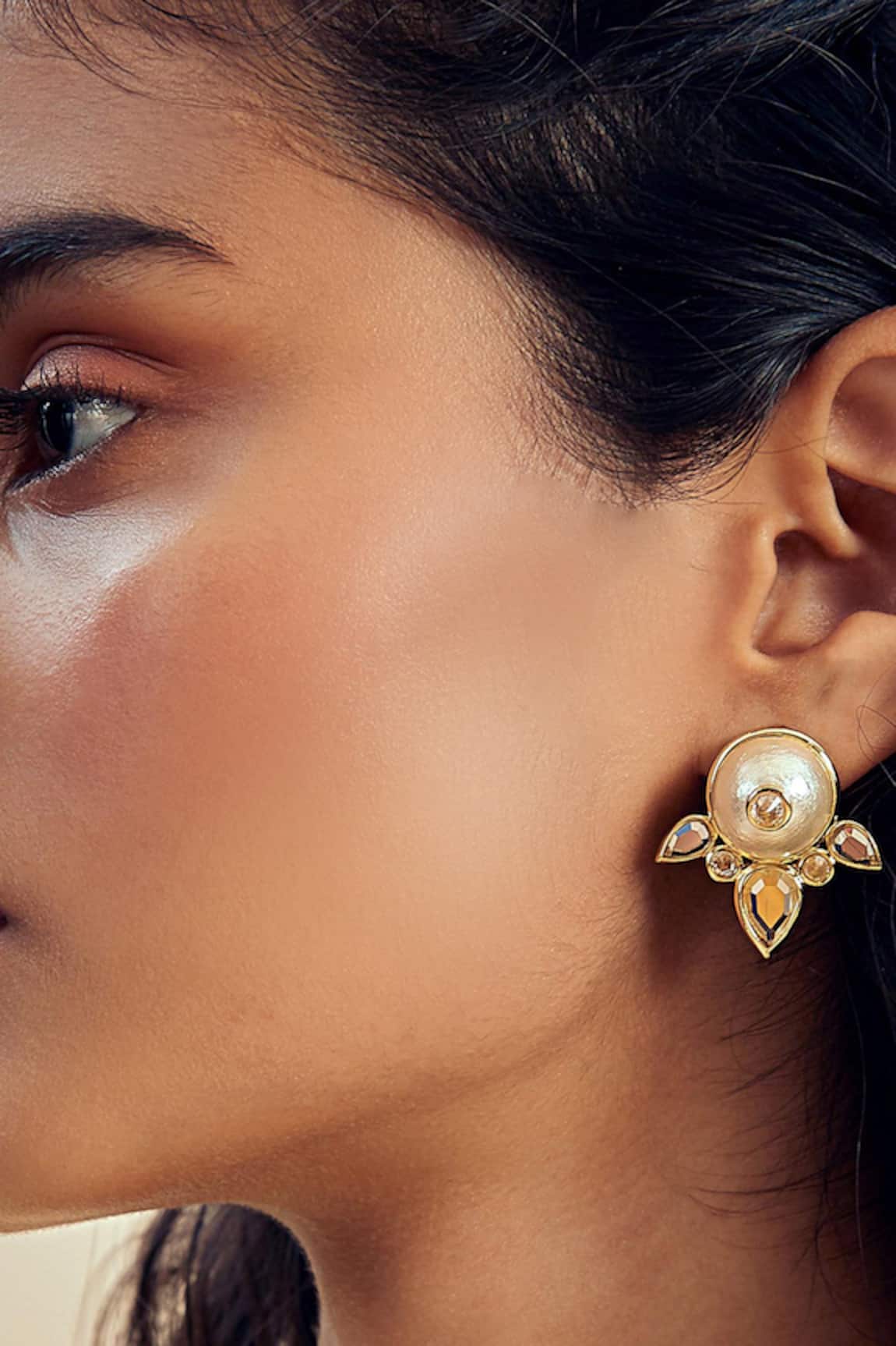 Isharya Limelight Pearl & Mirror Flutter Stud Earrings