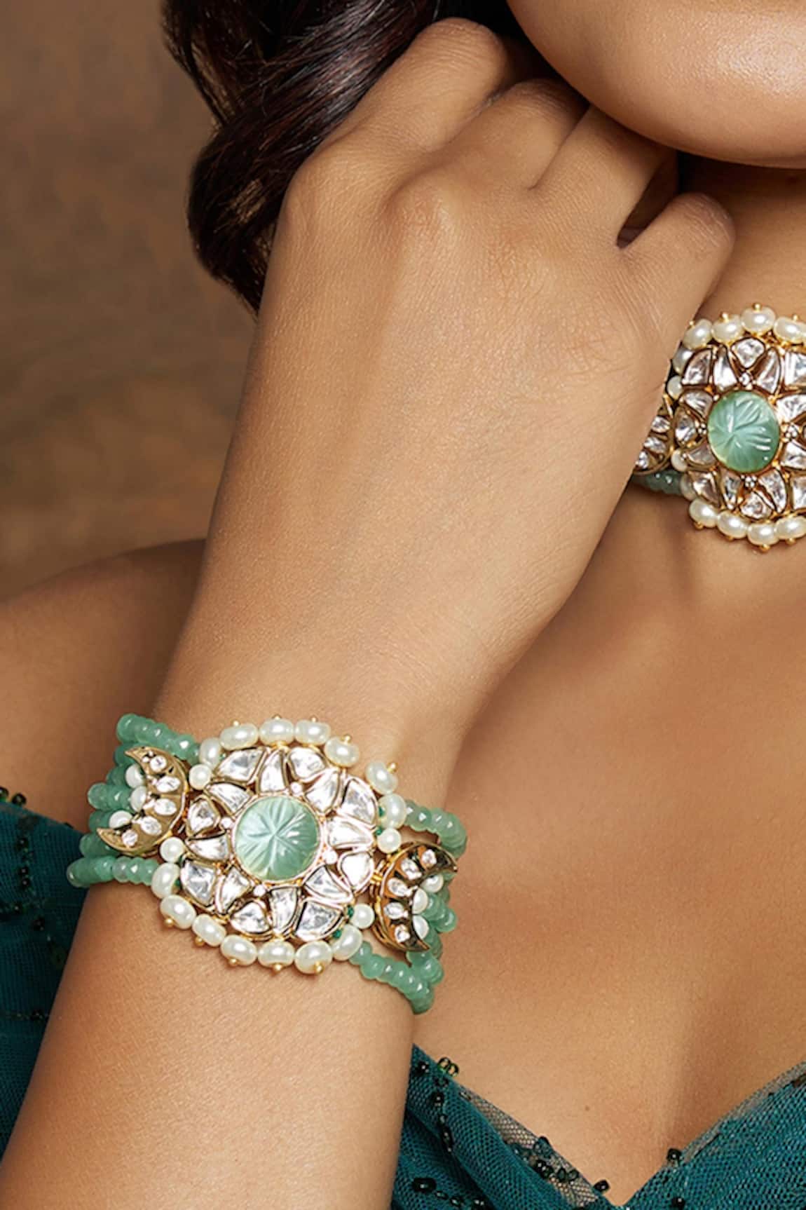 Joules By Radhika Floral Motif Polki Embellished Bracelet 