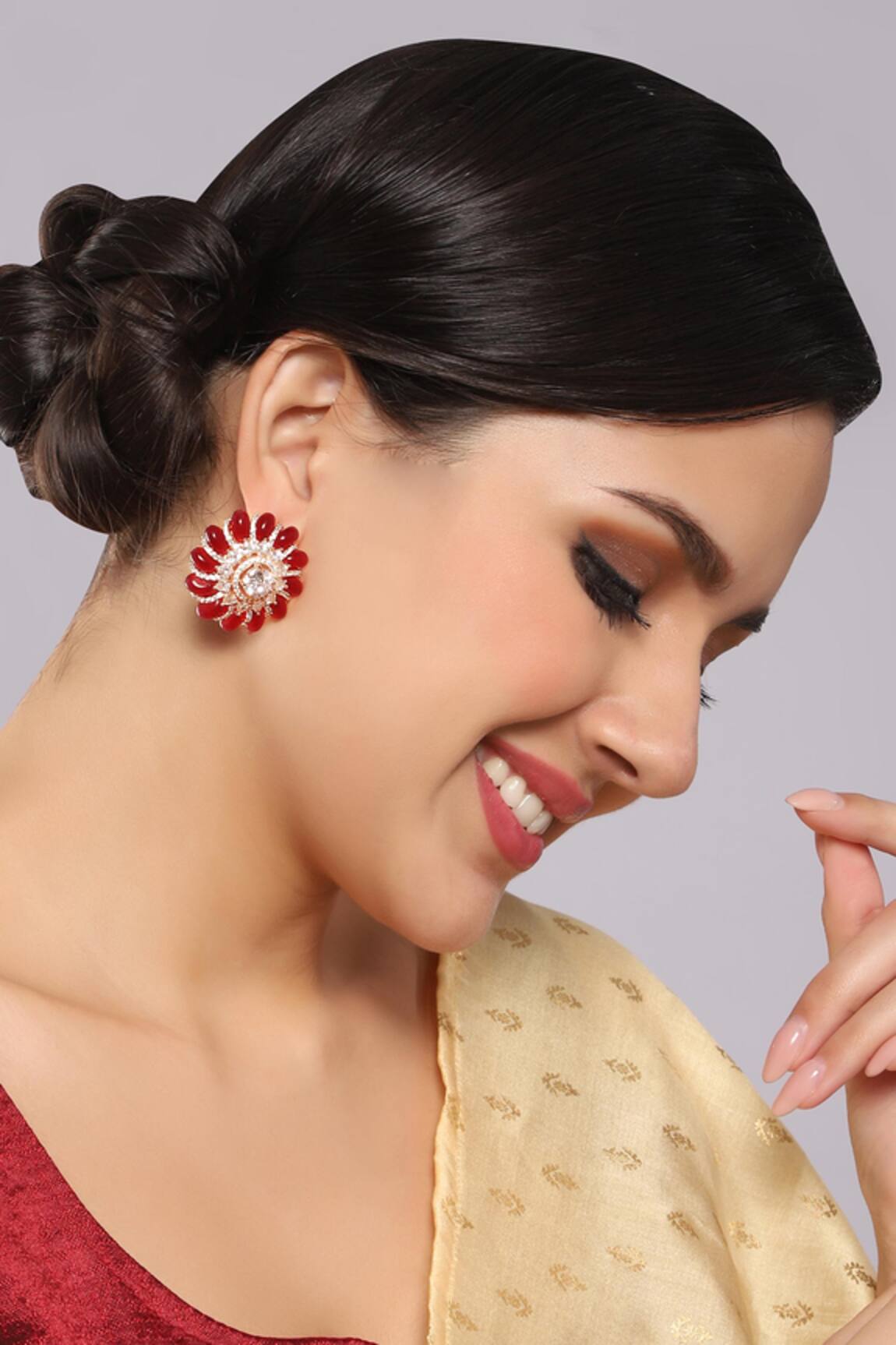 Mae Jewellery By Neelu Kedia Flower Ruby Stone Embellished Stud Earrings