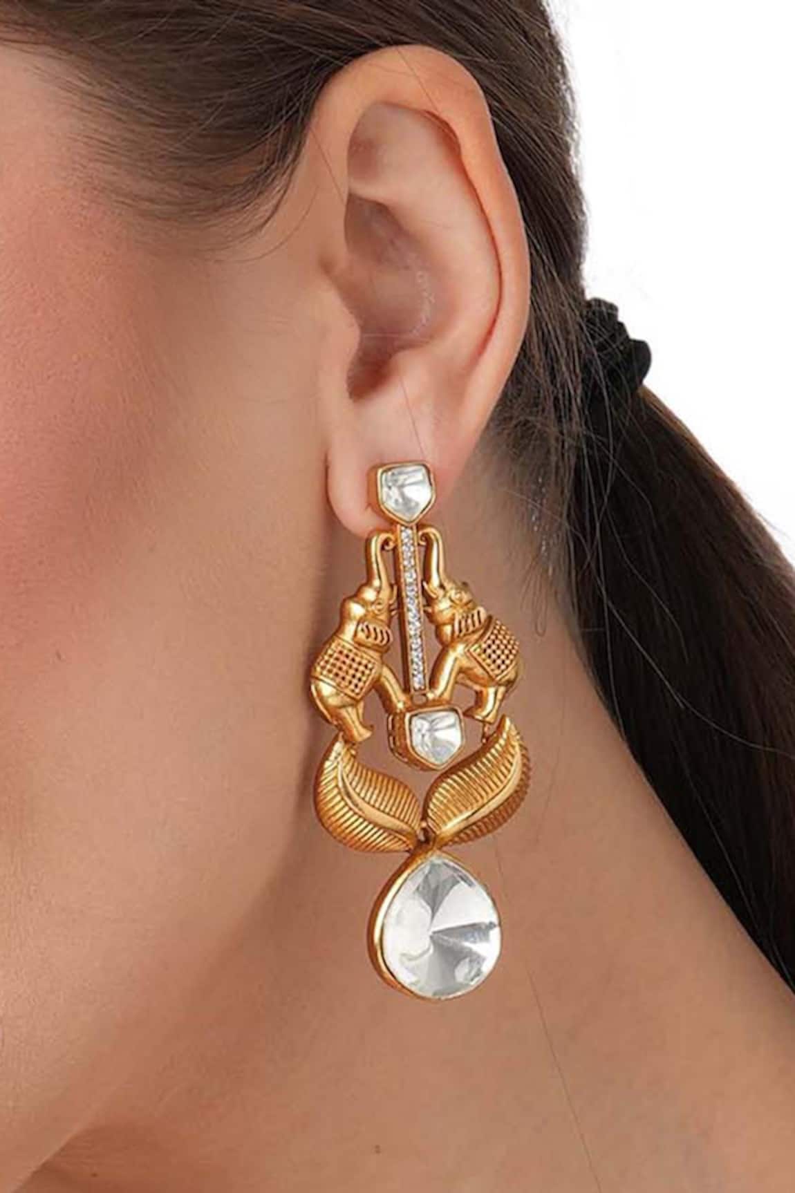 Mae Jewellery By Neelu Kedia Polki Studded Leaf Earrings