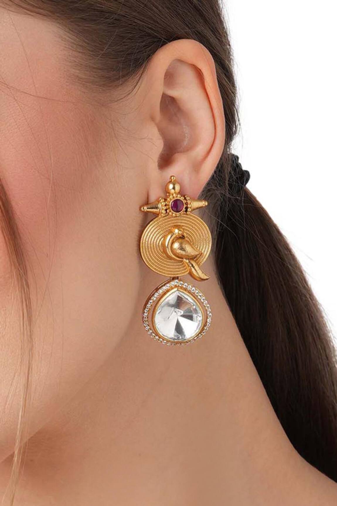 Mae Jewellery By Neelu Kedia Polki Studded Bird Earrings