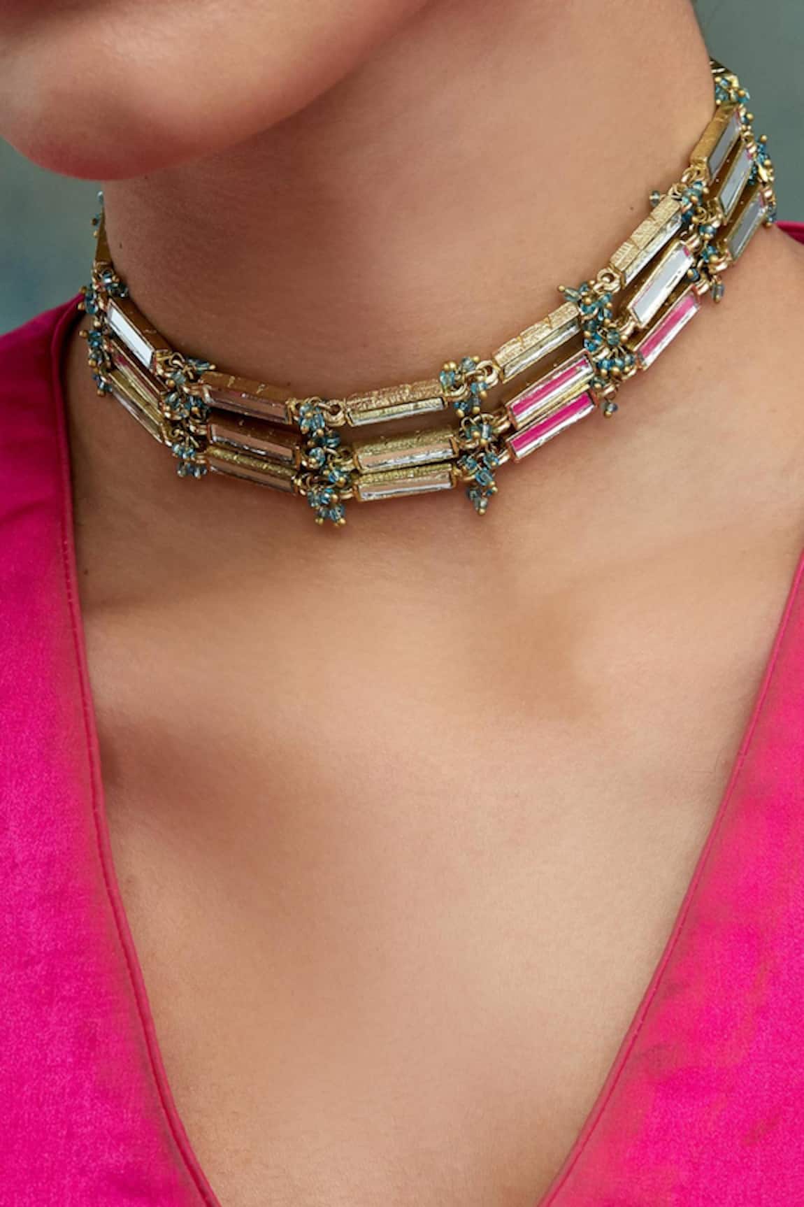 House Of Tuhina Mirror Studded Qabeela Layered Choker 