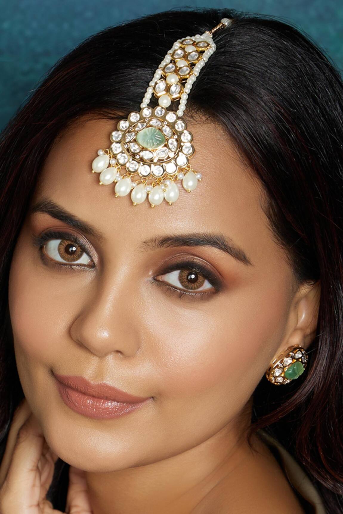 Joules By Radhika Carved Monalisa Stone Embellished Maangtikka