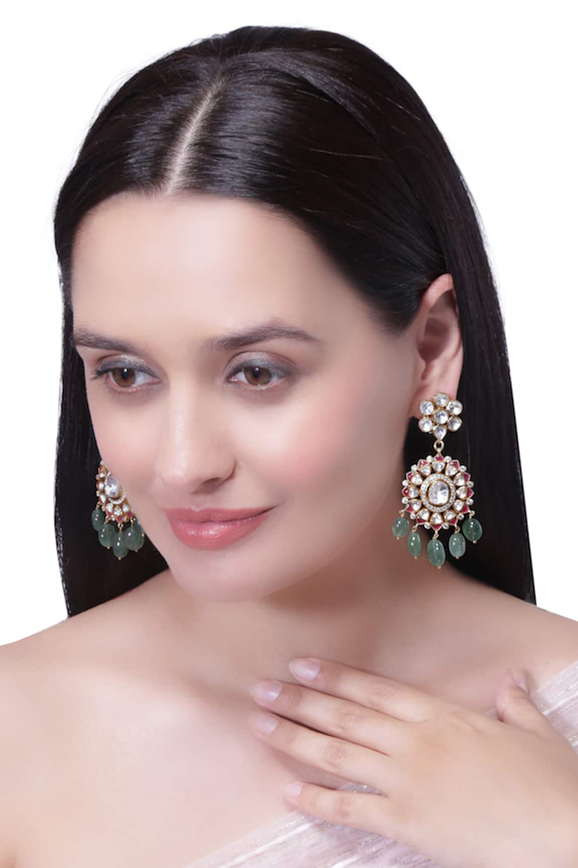 Vinanti Manji Designer Jewellery Floral Stone Studded Dangler Earrings